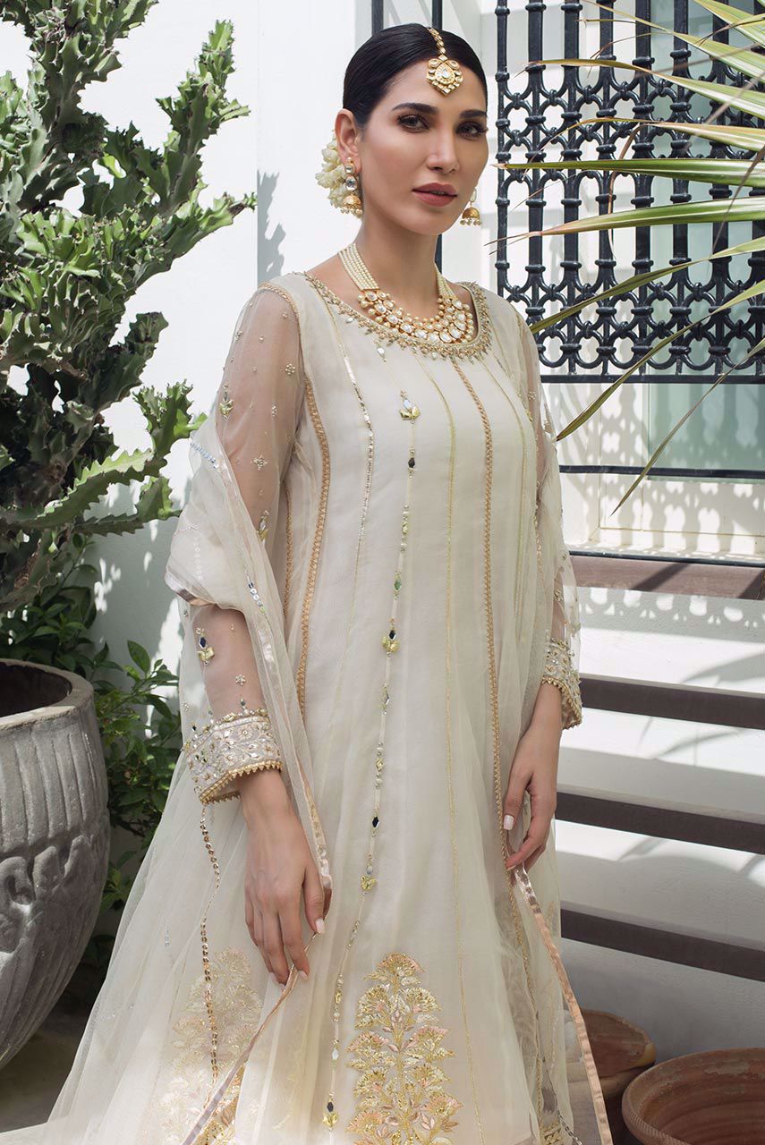 White Zardozi Organza Gharara Set (3-Piece) - Image 4