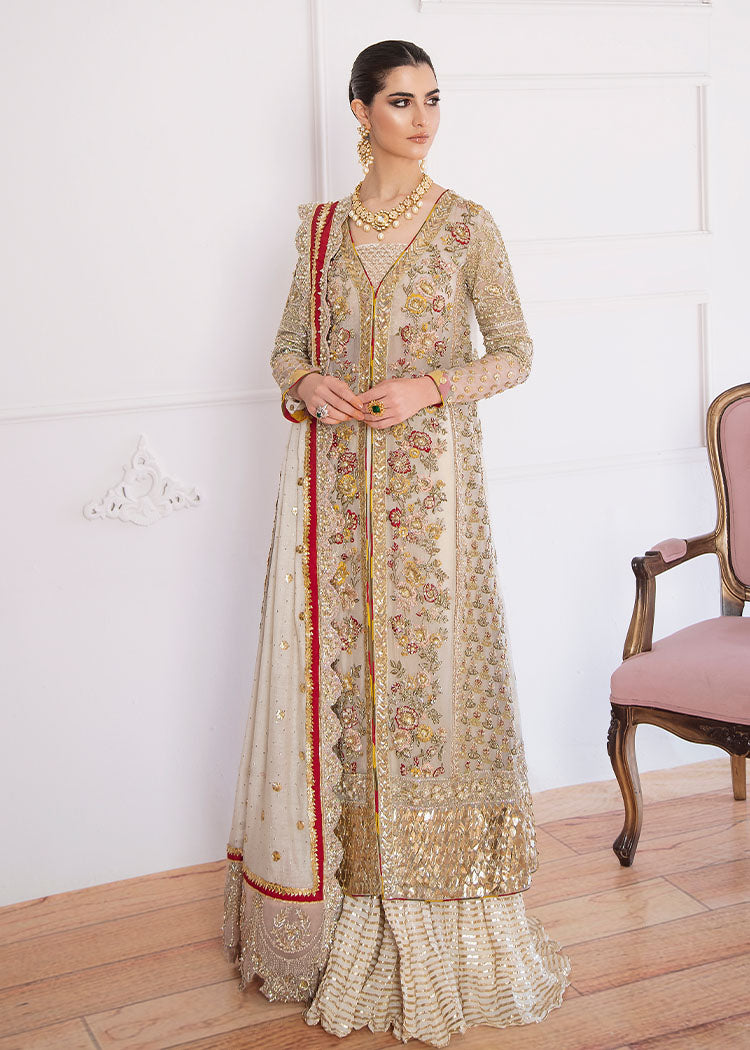 White Embroidered Organza Bridal Gharara (3-Piece) - Image 3