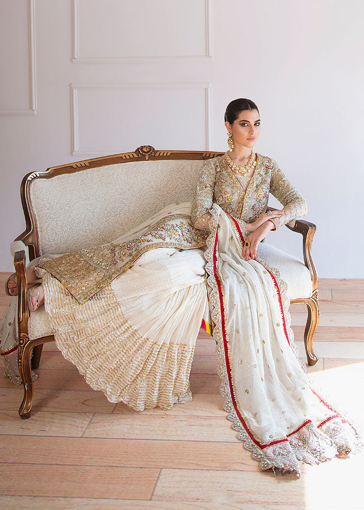 White Embroidered Organza Bridal Gharara (3-Piece) - Image 5