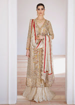 White Embroidered Organza & Cotton Net Gharara (3-Piece) - Image 2