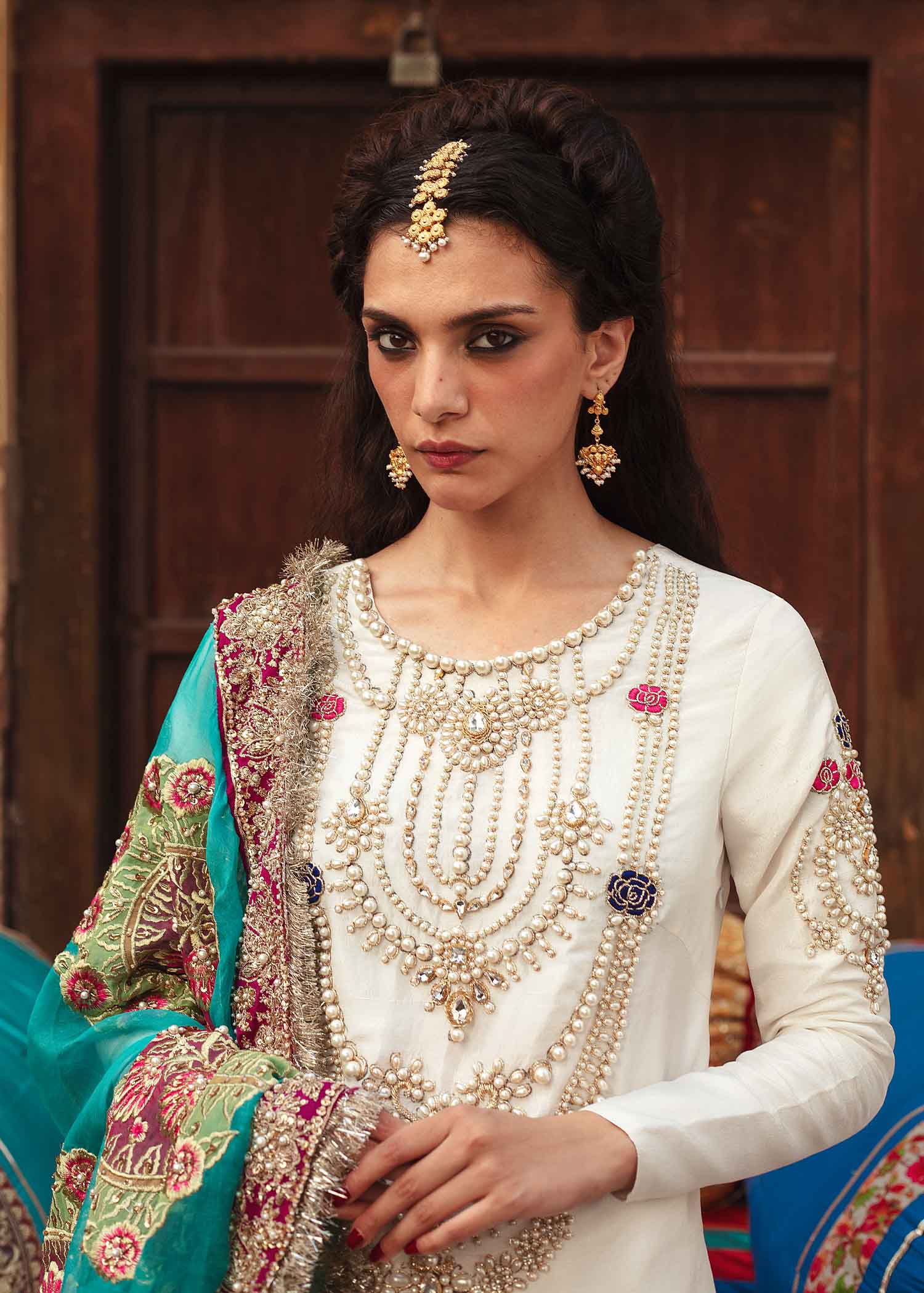 White Embellished Raw Silk Gharara (3-Piece) - Image 2