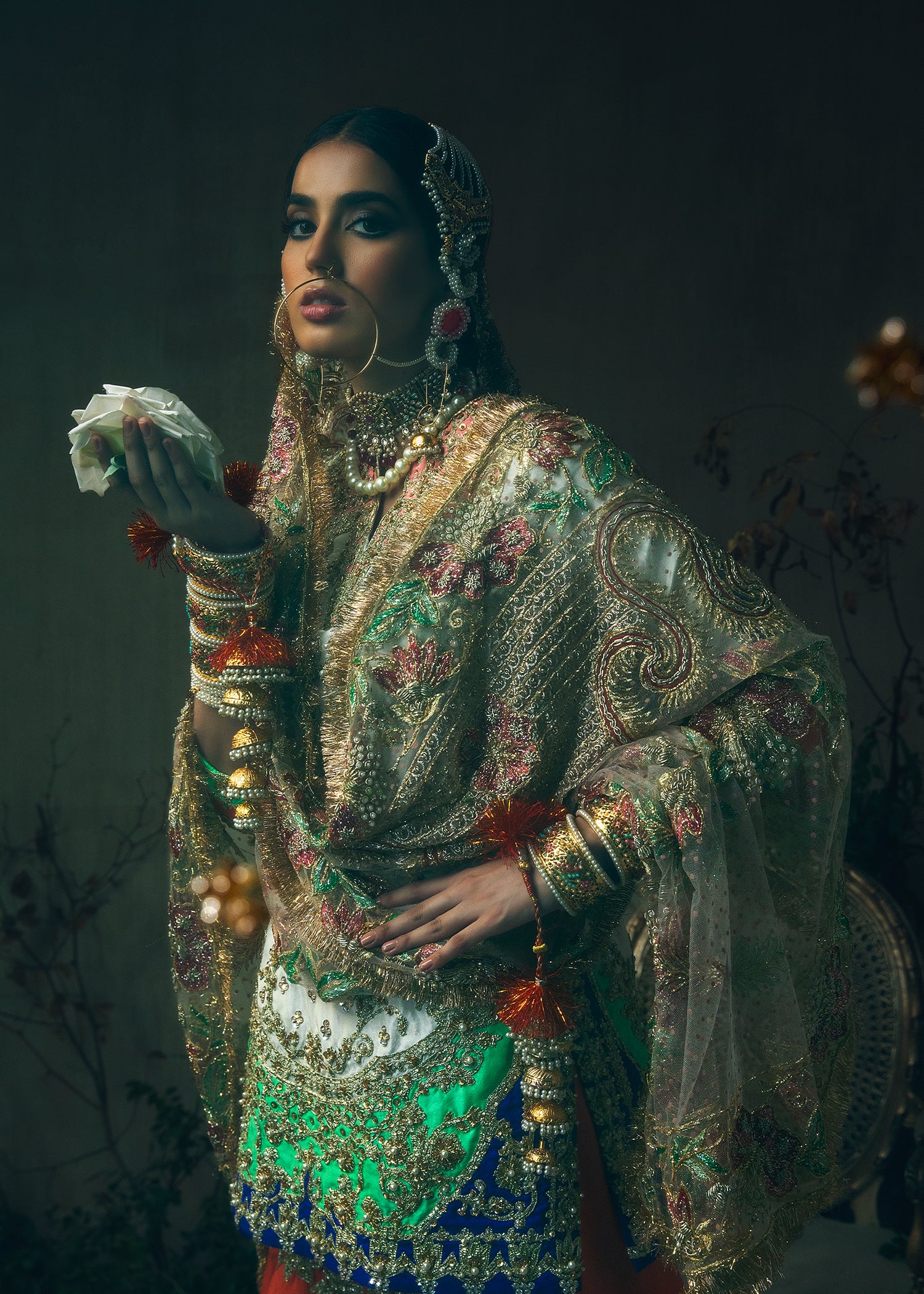 White & Tangerine Embroidered Raw Silk Gharara (3-Piece) - Image 6