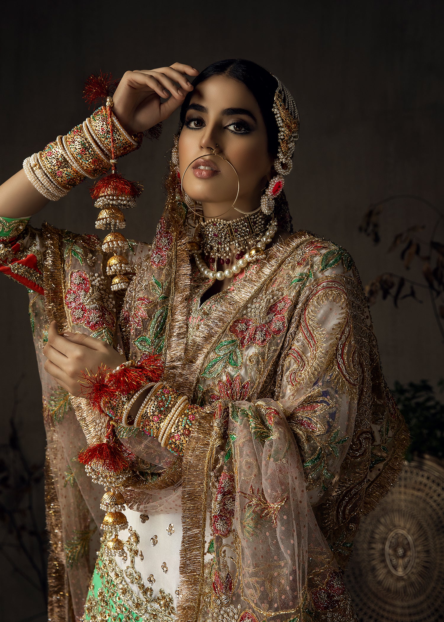 White & Tangerine Embroidered Raw Silk Gharara (3-Piece) - Image 8