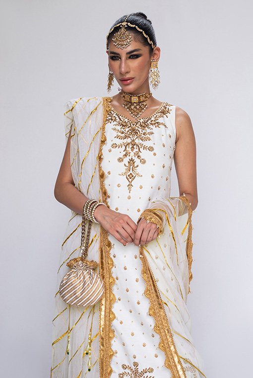Pakistani White Zardozi Embellished Silk-Blend Gharara (3-Piece) - Image 2