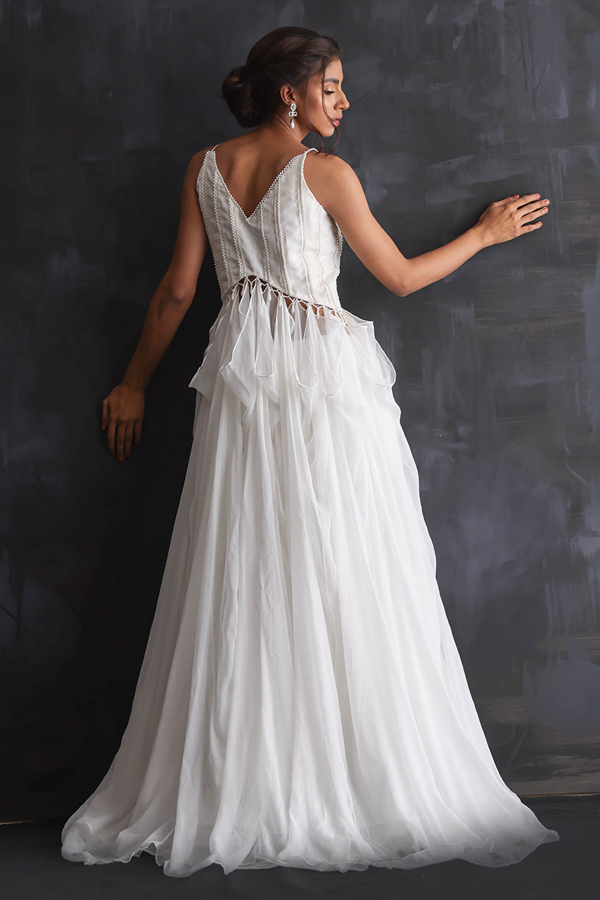 White Draped Chiffon Shift Dress (2-Piece) - Image 2