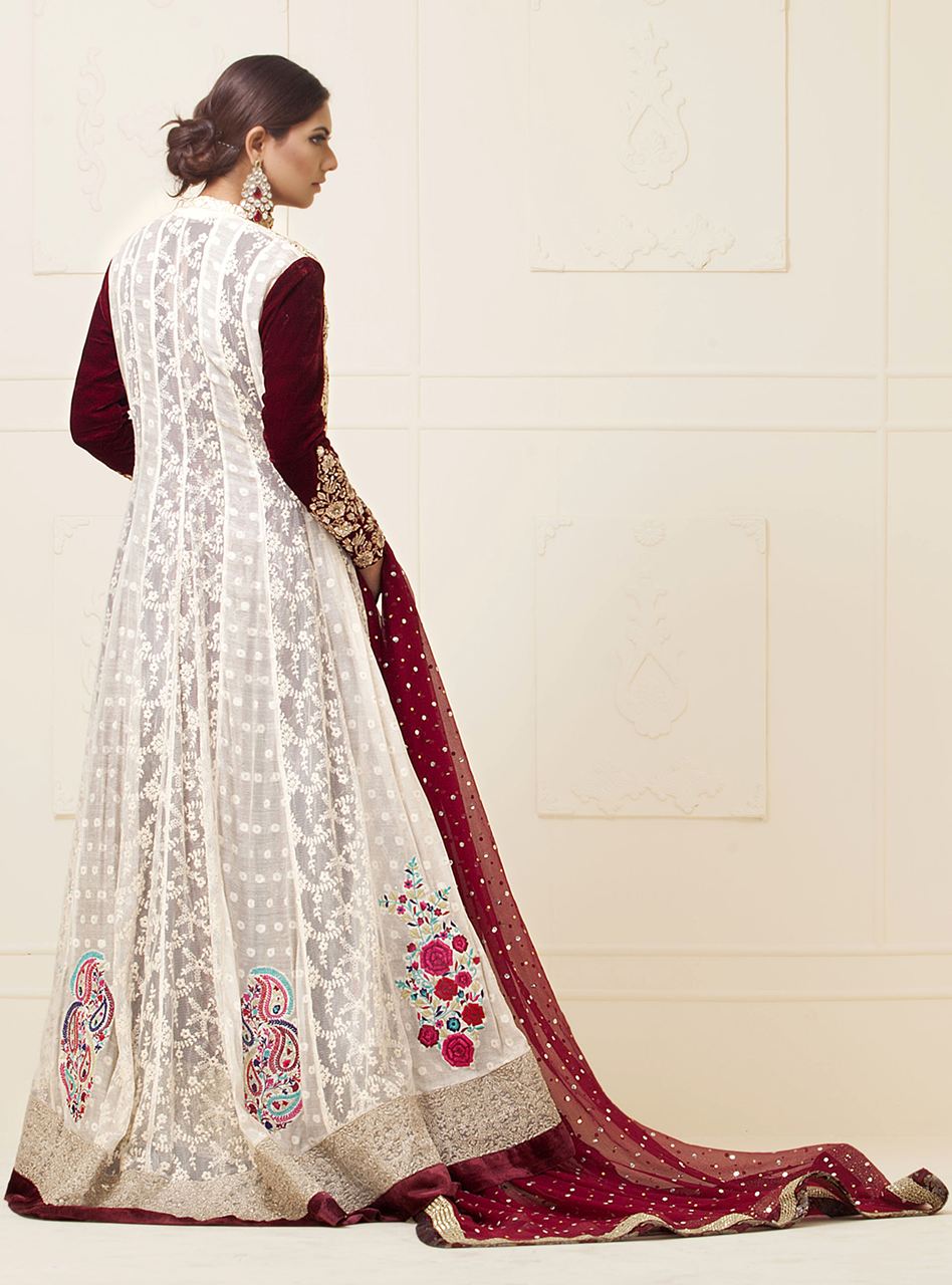 White Embroidered Khaddi Net Jacket Gown (3-Piece) - Image 2