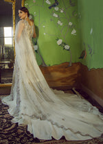 White Crystal & Silver Dabka Net Gown (2-Piece) - Image 3