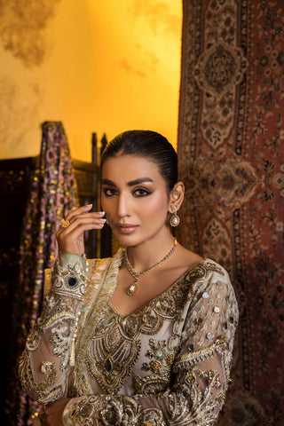 White Sequined Net Gown with Gotta Patti (1-Pc) - Image 4