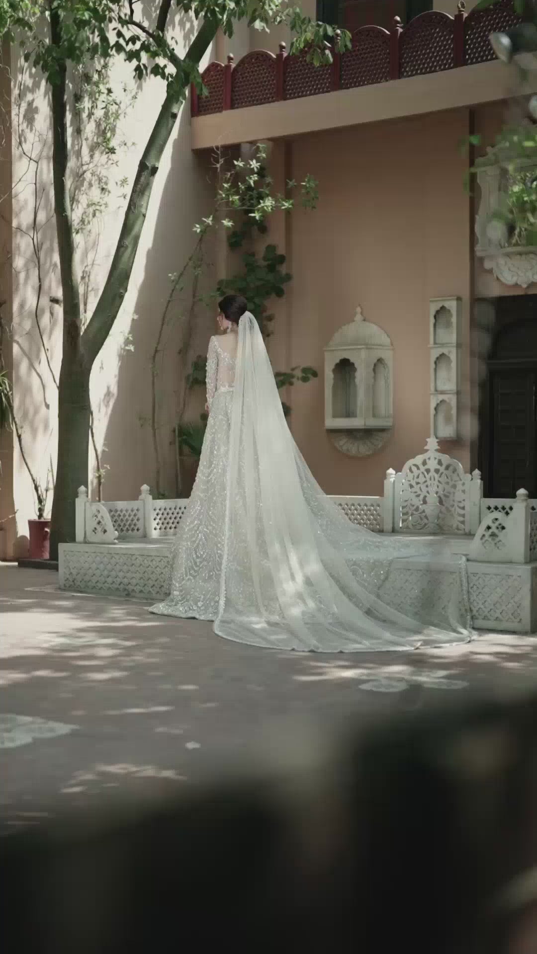 Indian White Embellished Net Mermaid Bridal Gown (2-Piece) - Image 6