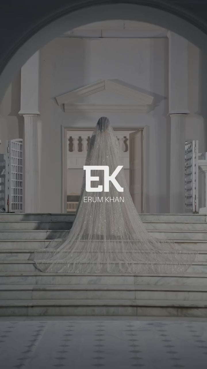 Pearl White Zardozi Net Bridal Gown (2-Piece) - Image 16