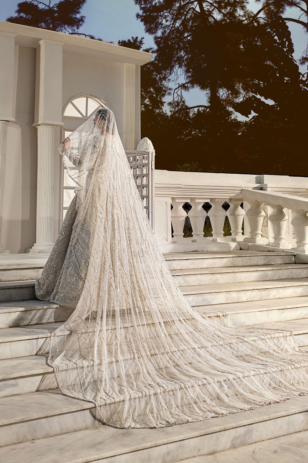 Pearl White Zardozi Net Bridal Maxi (2-Piece) - Image 15