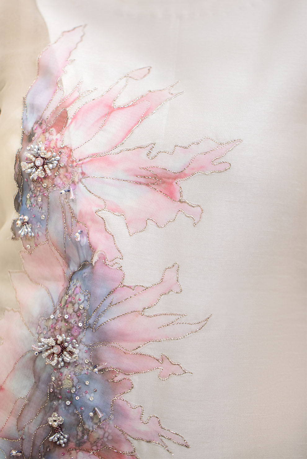 White 3D Embellished Raw Silk Gown (1-Pc) - Image 8