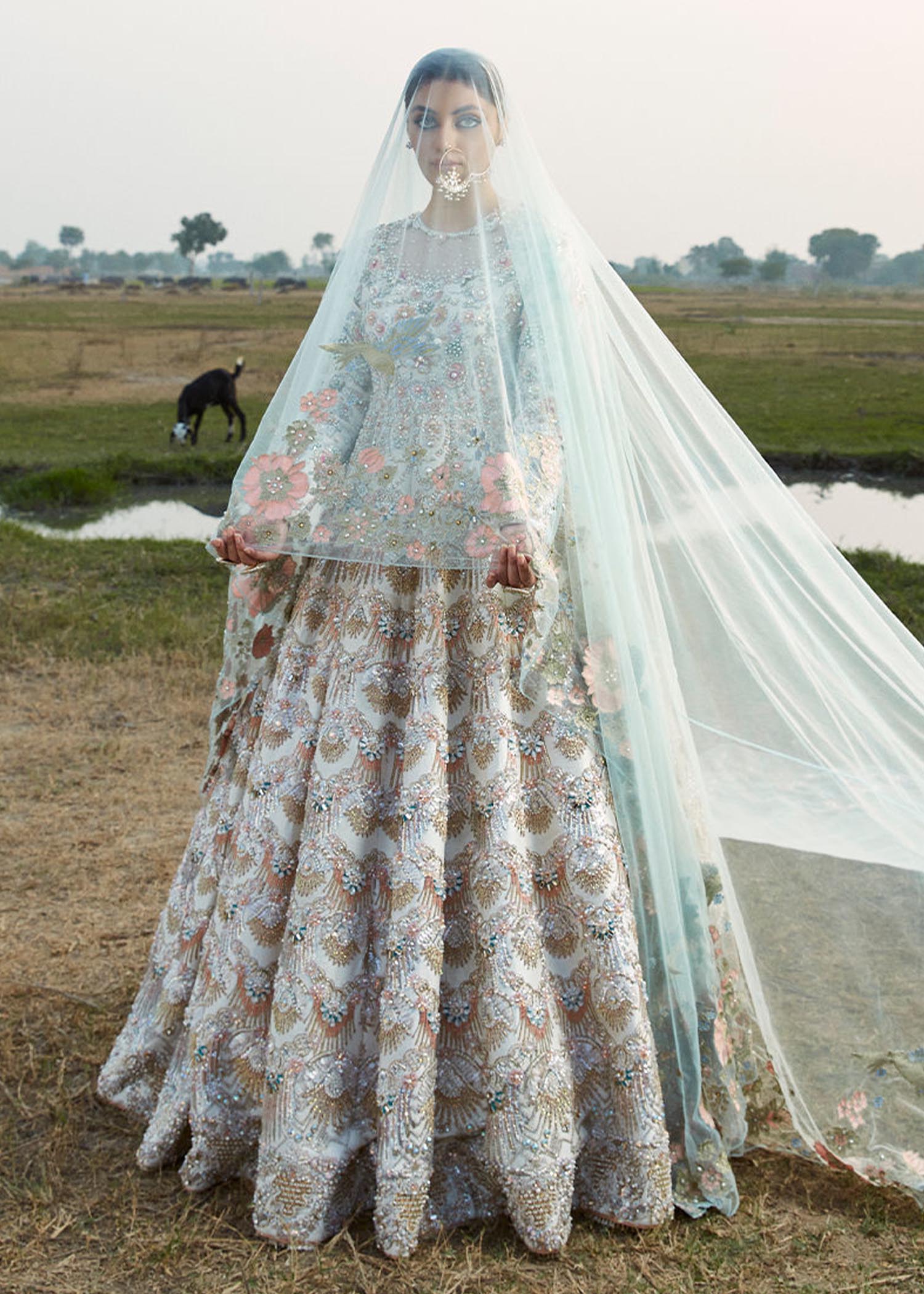 Pakistani Pearl White Embellished Raw Silk Bridal Maxi (2-Piece) - Image 1