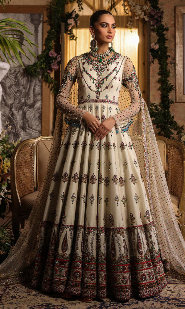 Pakistani White Hand-Embellished Raw Silk Bridal Gown (2-Piece) - Image 6