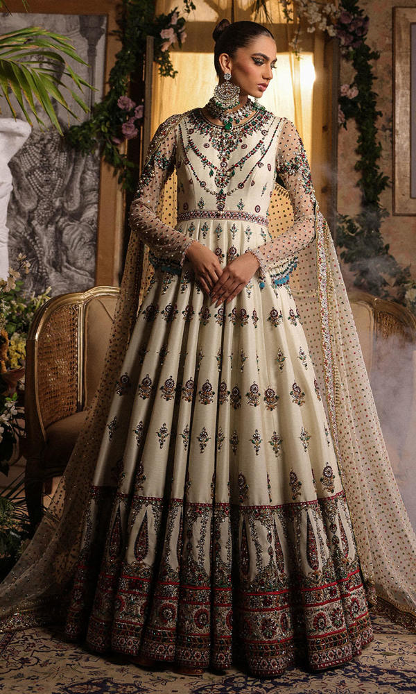 Pakistani White Hand-Embellished Raw Silk Bridal Gown (2-Piece) - Image 7