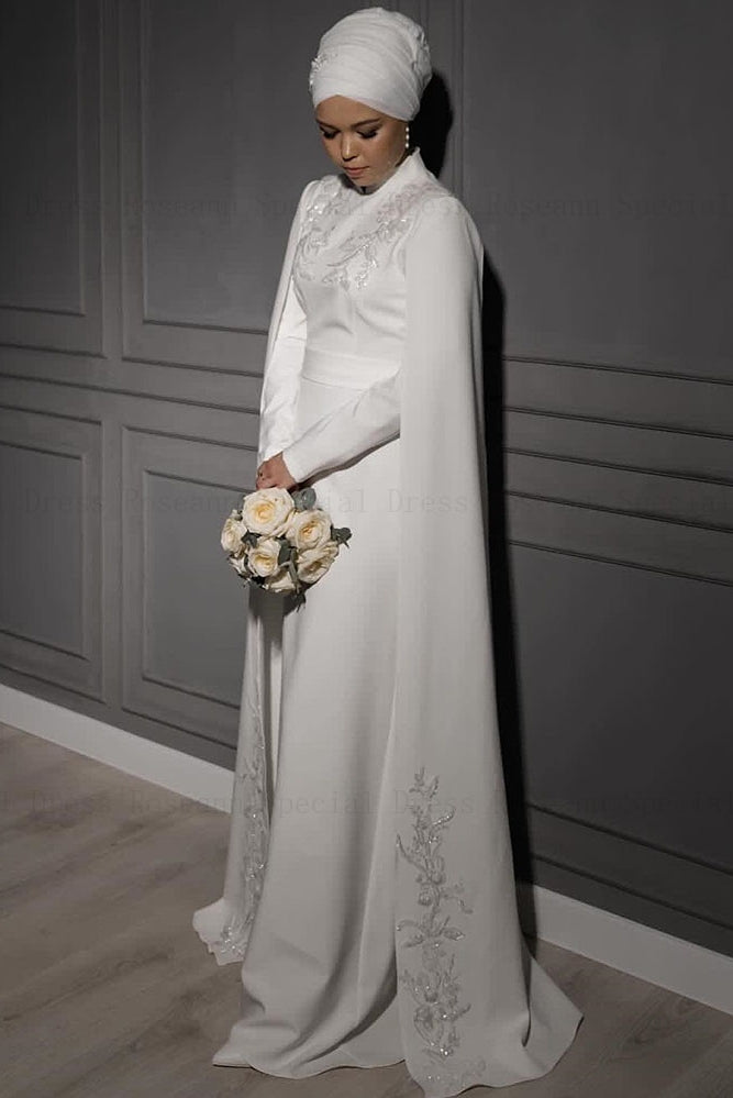 White Applique Lace Satin Bridal Gown (1-Pc) - Image 1