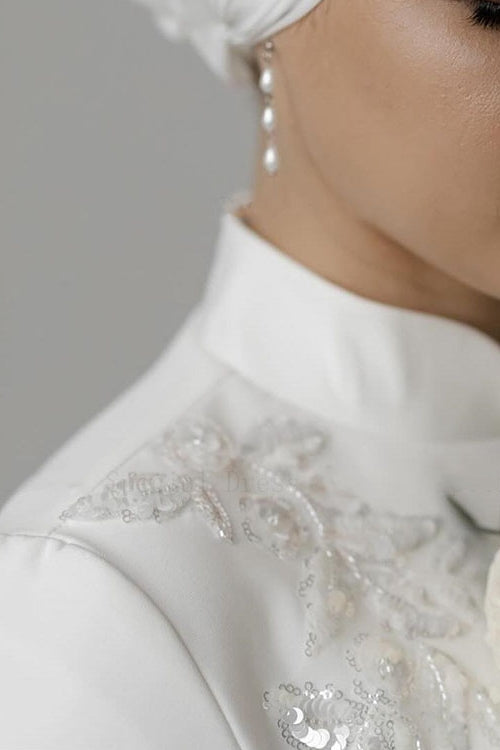 White Applique Lace Satin Bridal Gown (1-Pc) - Image 3