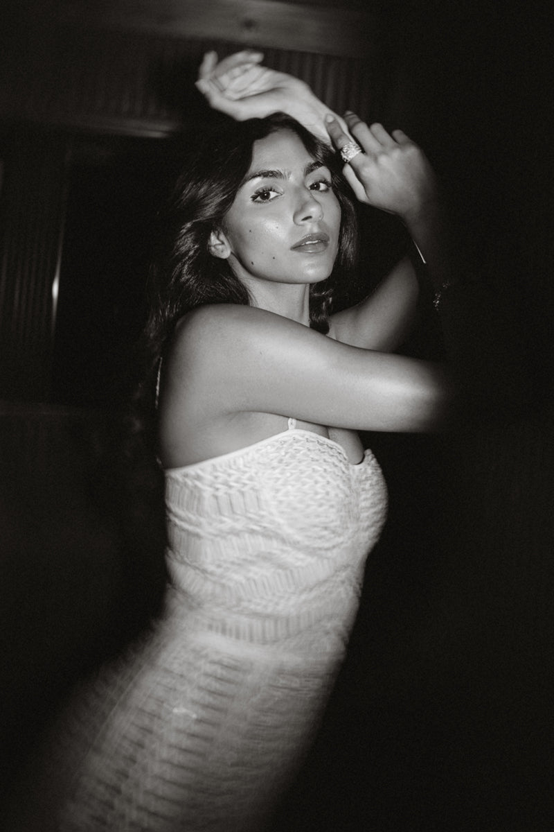 White Sequinned & Pearl Embellished Net Silk Gown (2-Piece) - Image 6