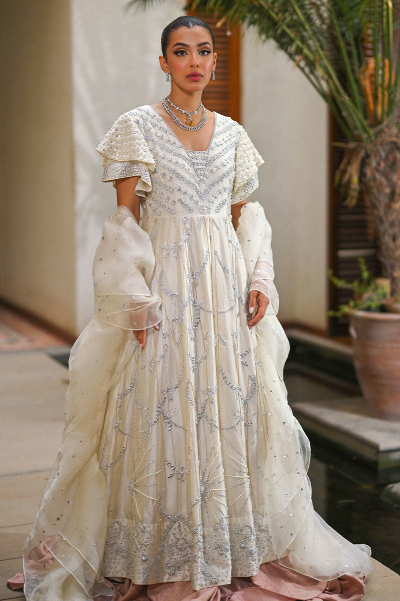 Pearl White Embellished Silk Bridal Gown (2-Piece) - Image 1