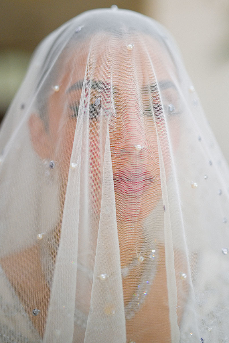 Pearl White Embellished Silk Bridal Gown (2-Piece) - Image 7