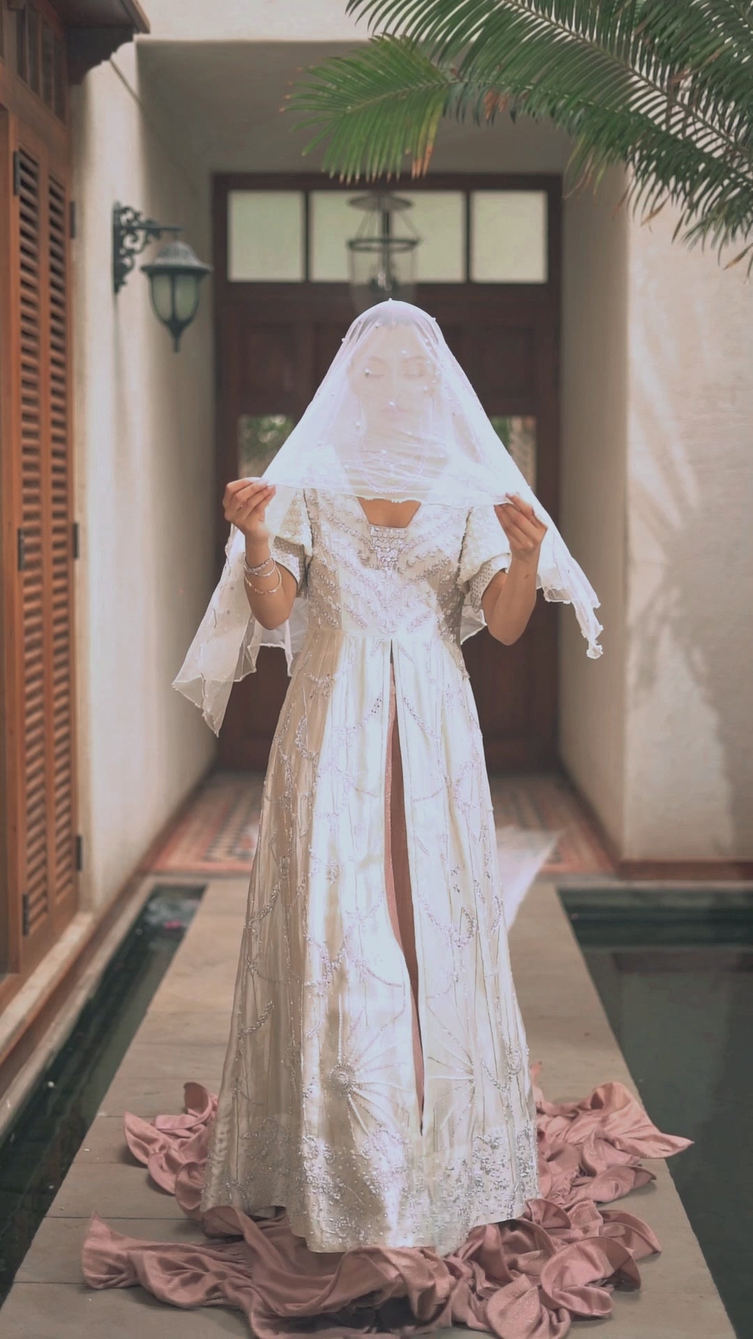 Pearl White Embellished Silk Bridal Gown (2-Piece) - Image 9