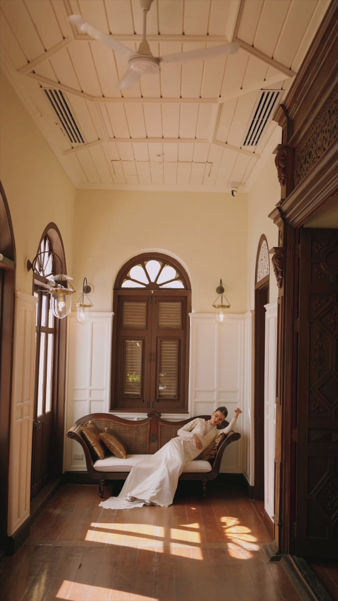 Pearl White Embroidered Tulle Jacket Silk Gown (2-Piece) - Image 11