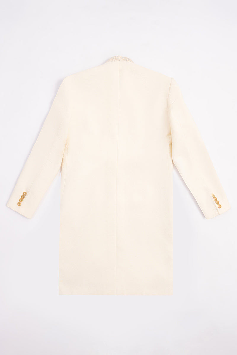 Pearl White Hand-Embellished Self-Jacquard Sherwani (2-Piece) - Image 10