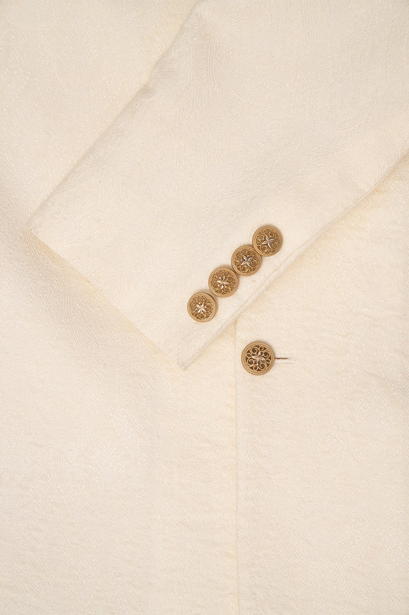 Pearl White Hand-Embellished Self-Jacquard Sherwani (2-Piece) - Image 8