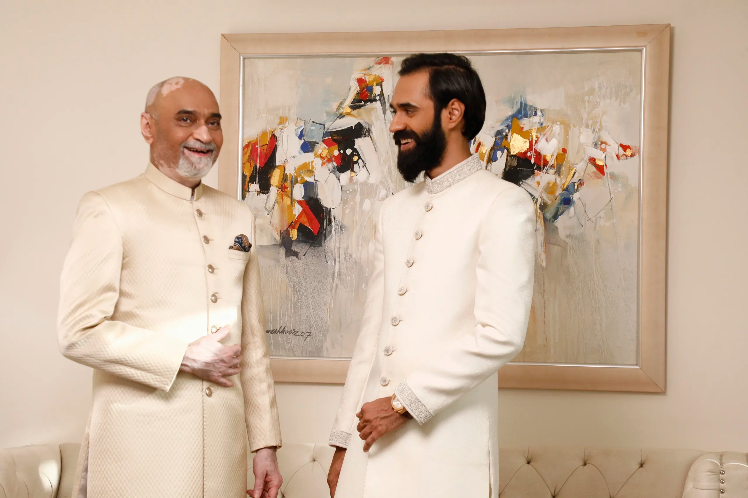 White Embroidered Linen Groom Sherwani (2-Piece) - Image 2