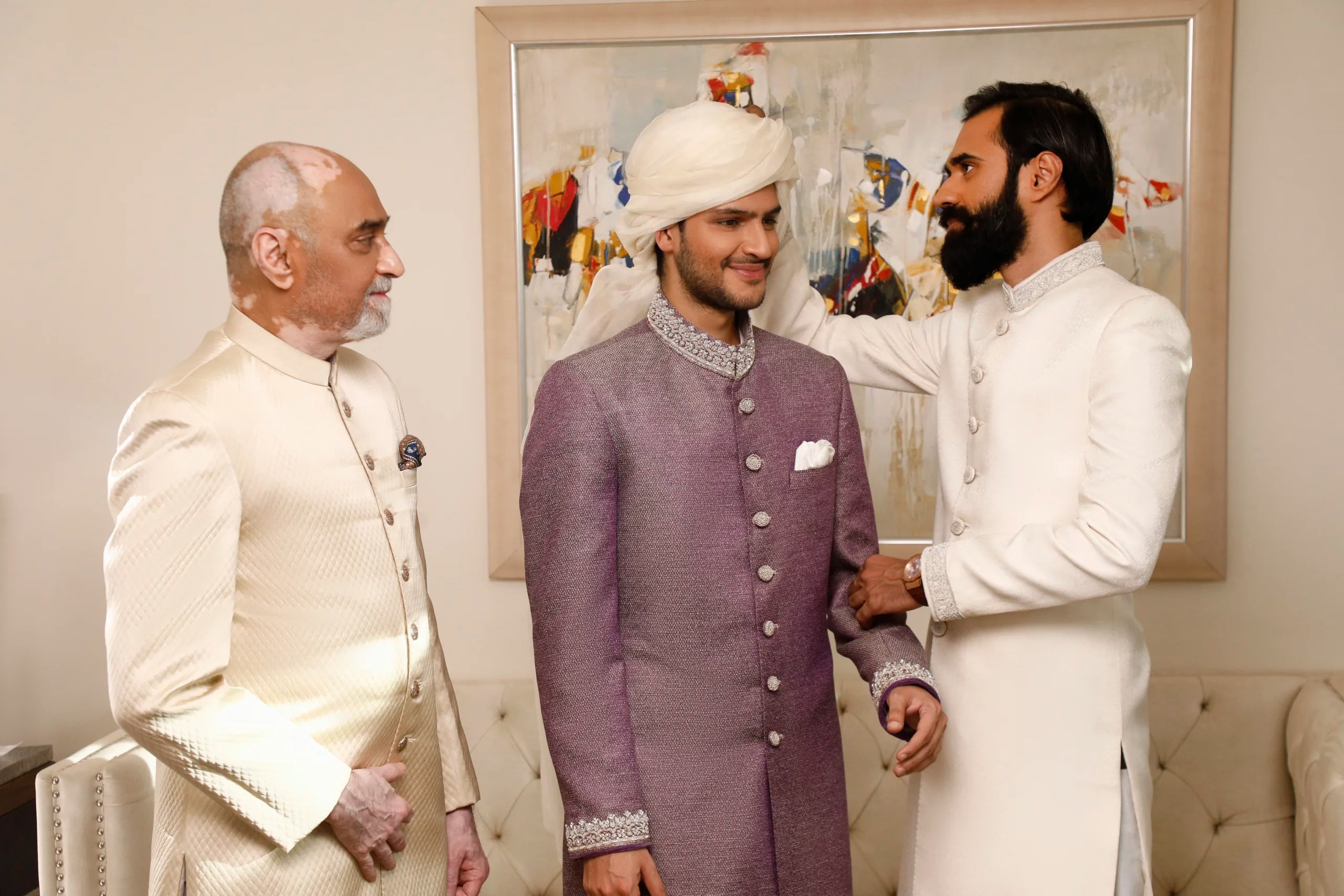 White Embroidered Linen Groom Sherwani (2-Piece) - Image 3