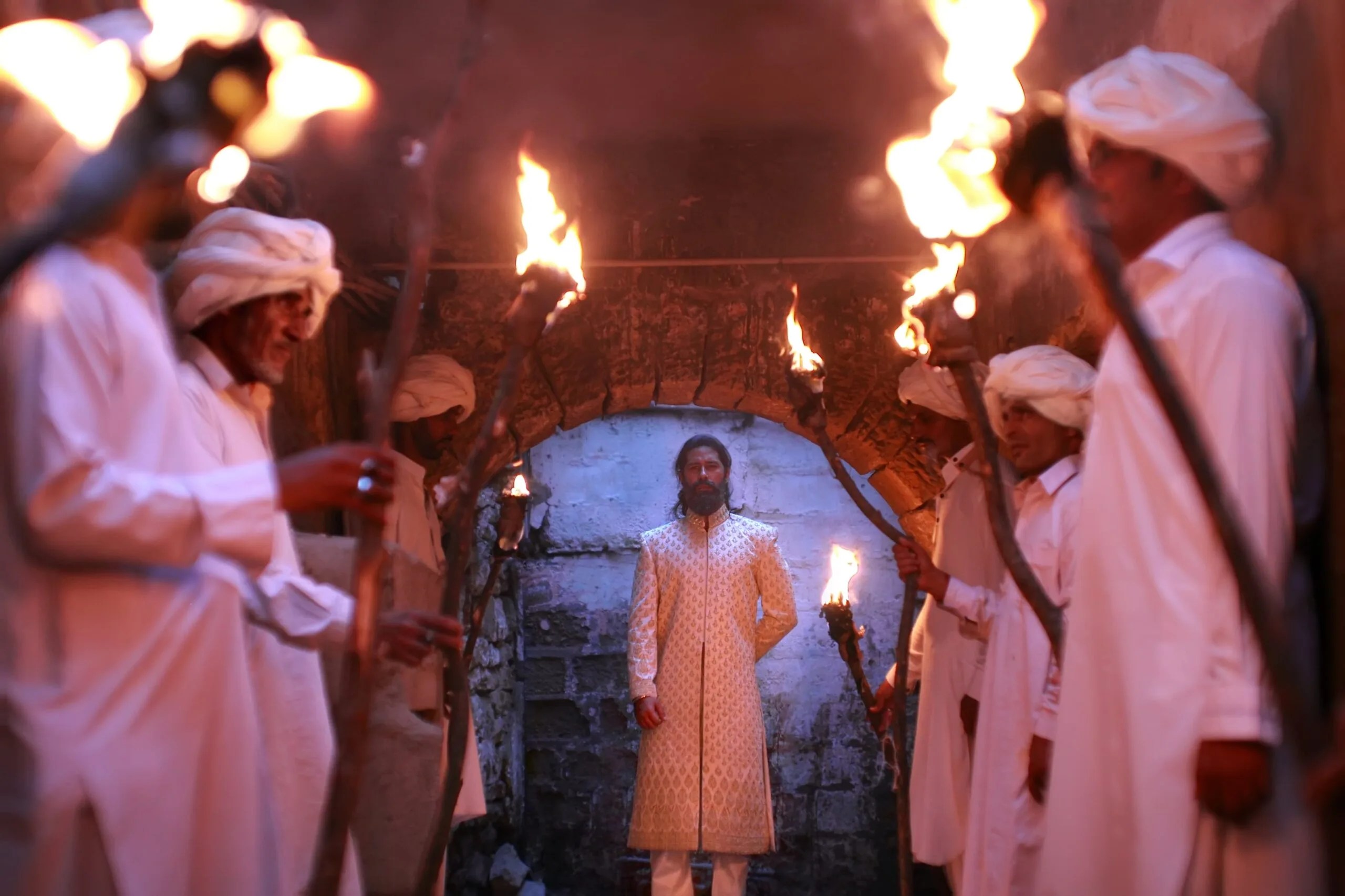 Ice Mint White Gold Embroidered Silk-Blend Sherwani (3-Piece) - Image 3