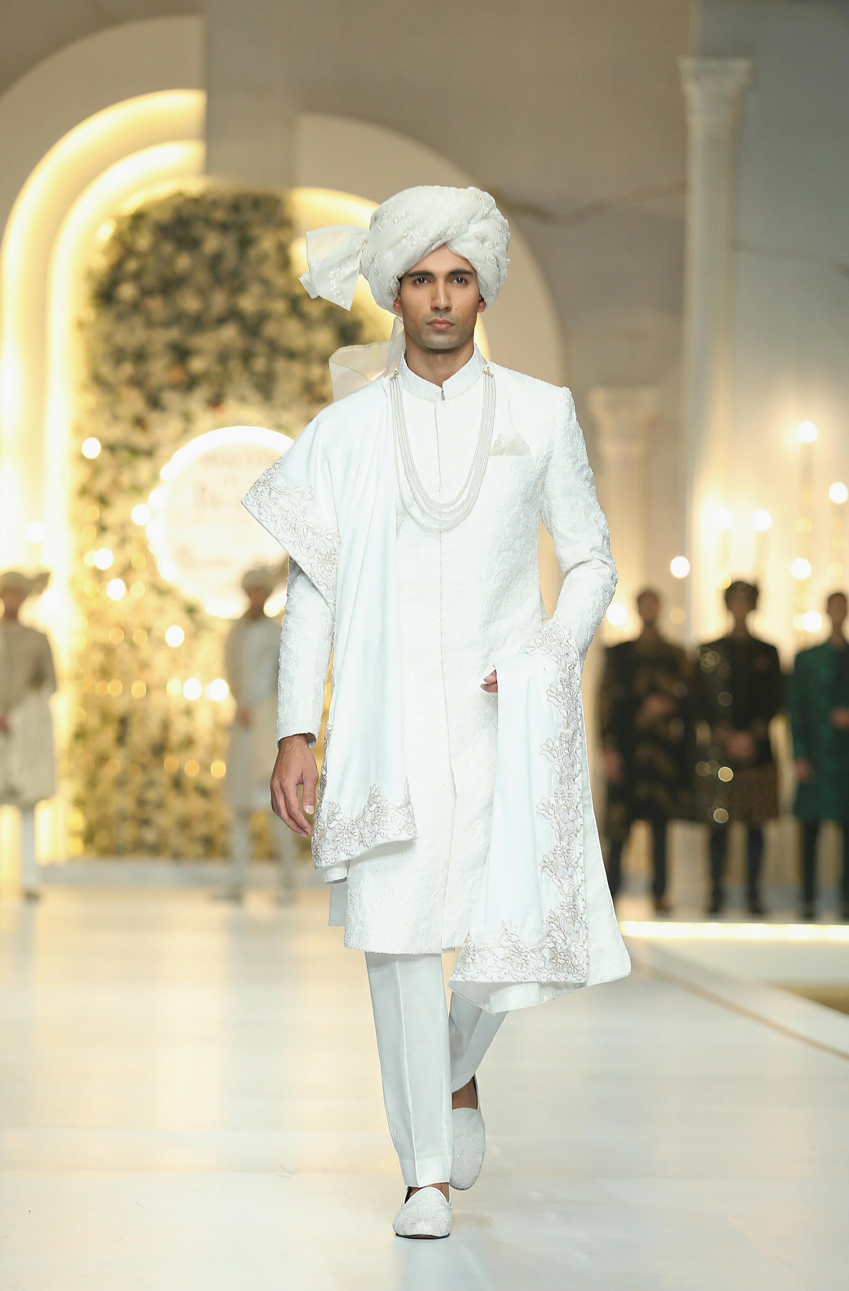 White Self-Embroidered Silk-Blend Sherwani (3-Piece) - Image 3