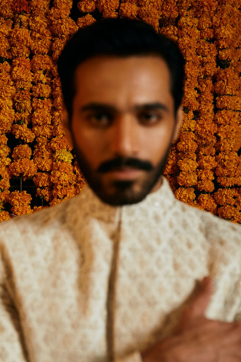 Porcelain White Embroidered Silk-Blend Sherwani (2-Piece) - Image 10