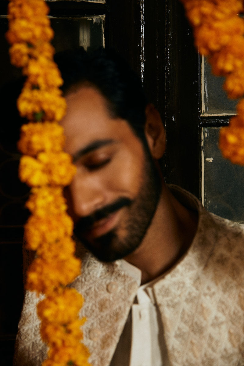 Porcelain White Embroidered Silk-Blend Sherwani (2-Piece) - Image 6