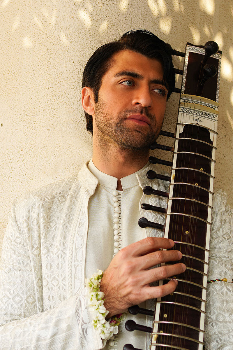 Pearl White Embroidered Silk-Blend Sherwani (3-Piece) - Image 3