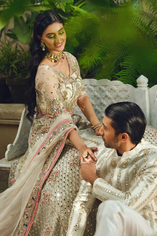 Pristine White Sequin Embellished Silk-Blend Sherwani (2-Piece) - Image 3