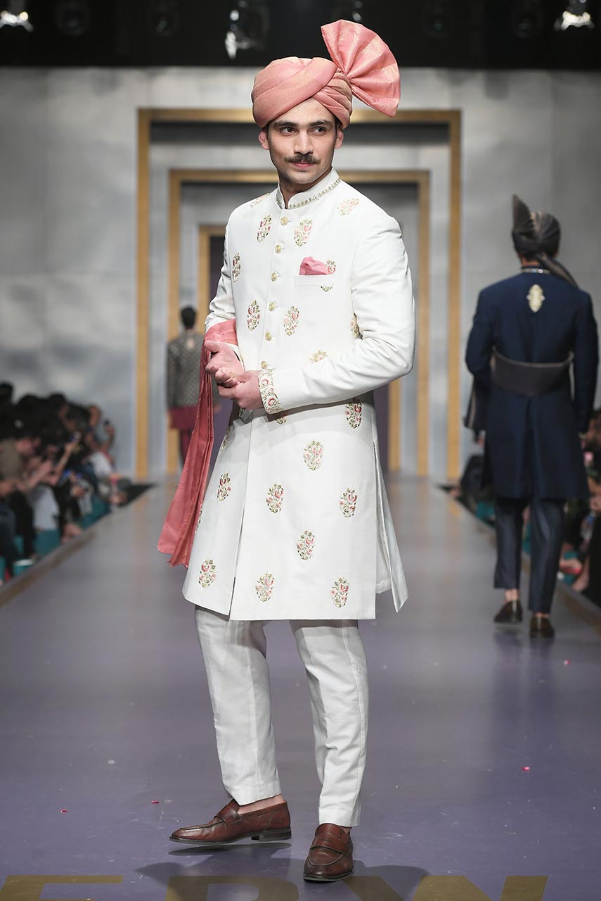 White Embroidered Suiting Sherwani (3-Piece) - Image 2