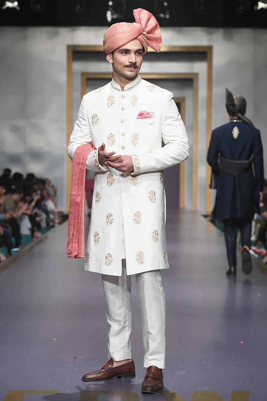 White Embroidered Suiting Sherwani (3-Piece) - Image 3