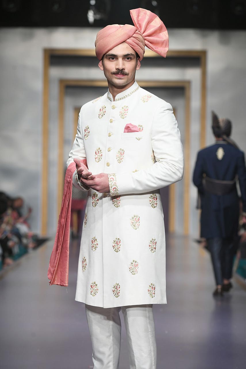 White Embroidered Suiting Sherwani (3-Piece) - Image 4