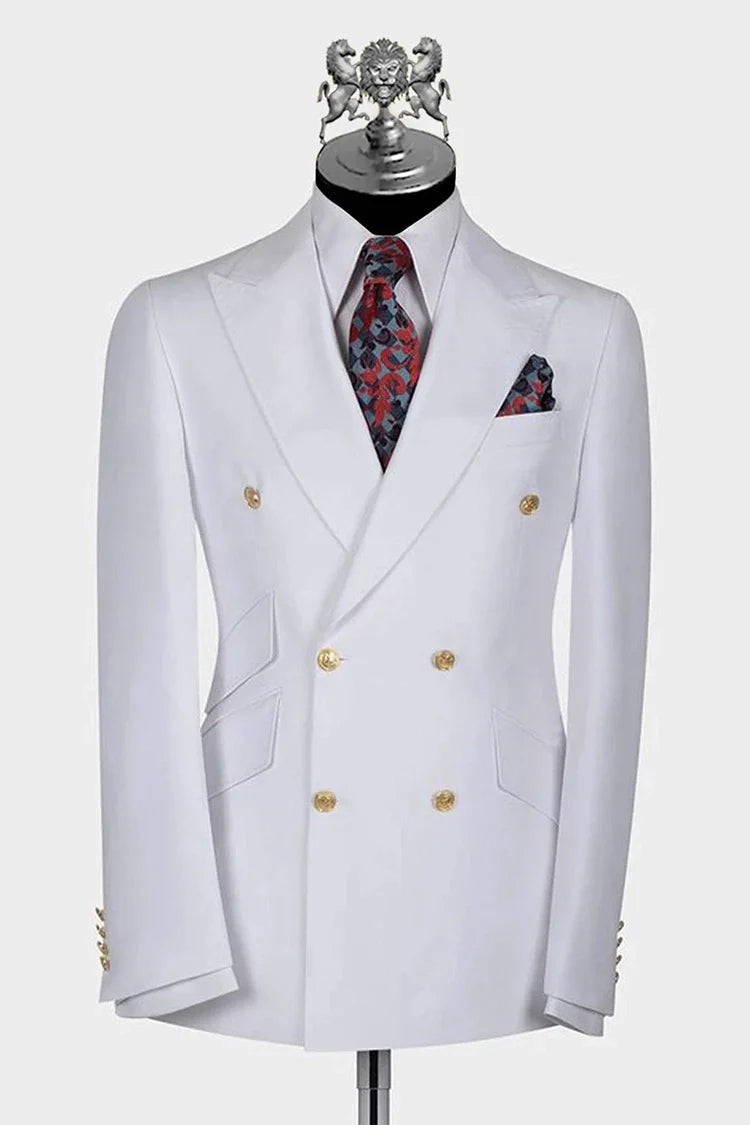 Pearl White Double-Breasted Suiting Fabric Groom Suit (2-Piece) - Image 1