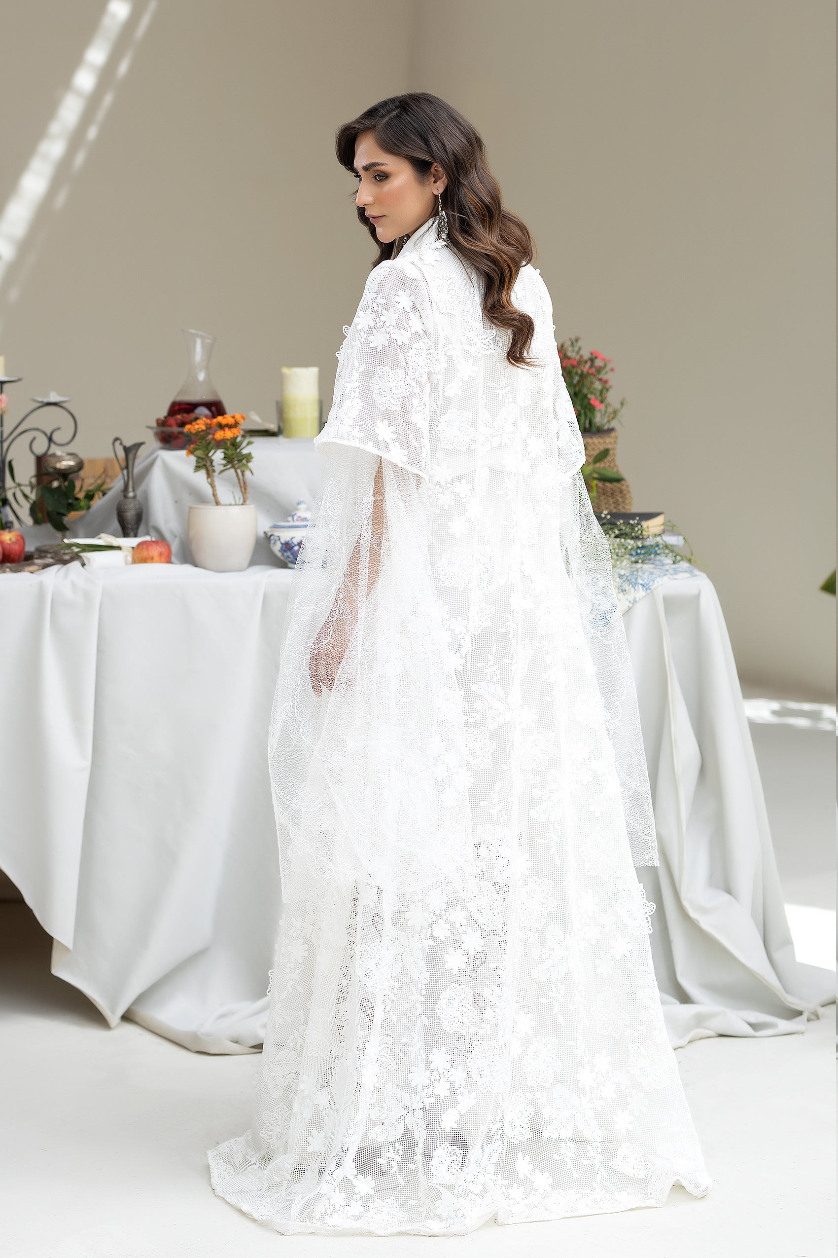 White Embroidered Raw Silk Jumpsuit (2-Piece) - Image 5