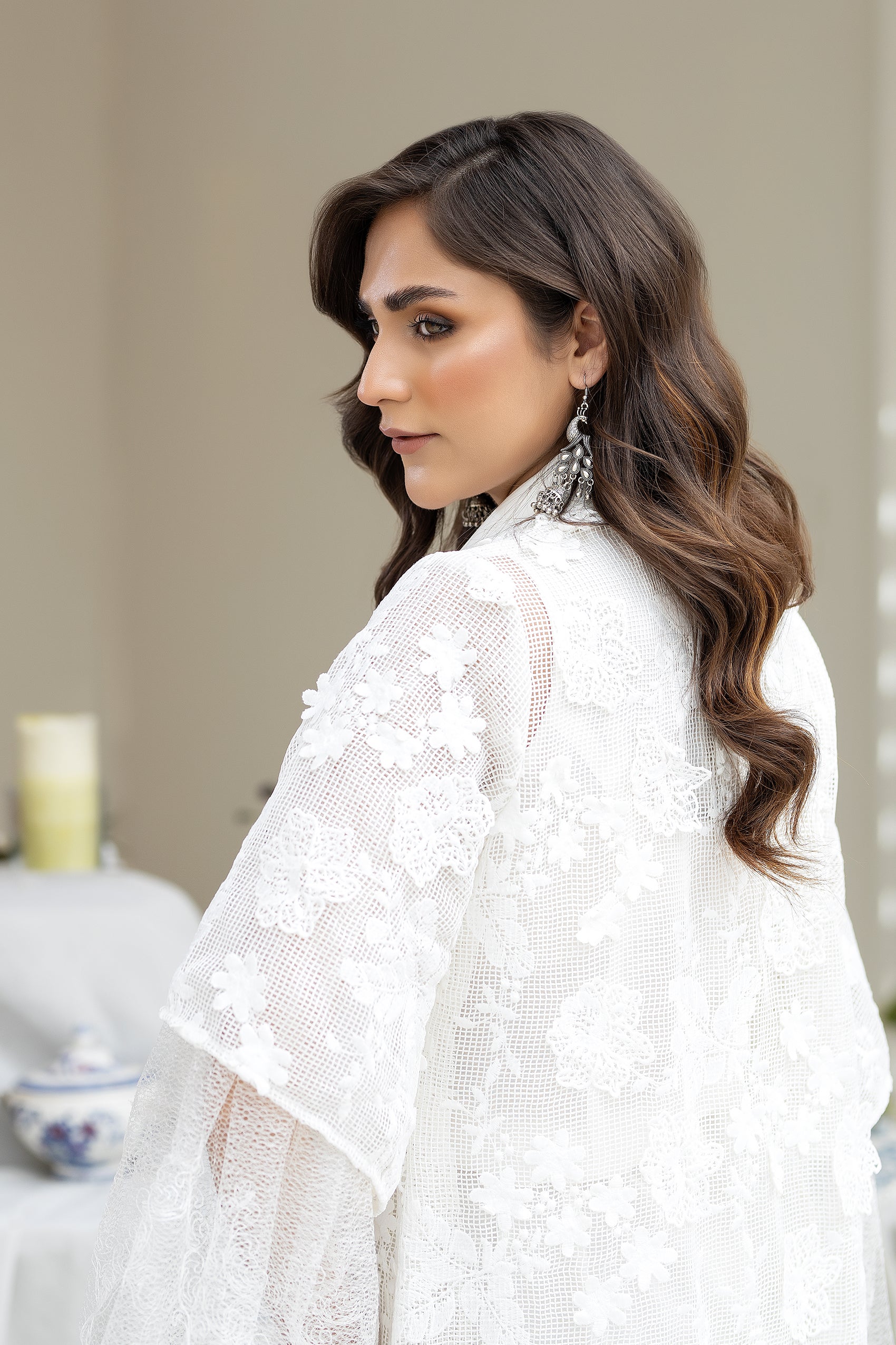 White Embroidered Raw Silk Jumpsuit (2-Piece) - Image 6