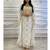 Pakistani White Gold Embroidered Georgette Kaftan (1-Pc) - Image 5