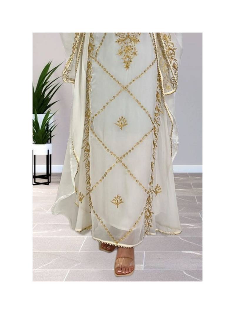 Pakistani White Zari Embroidered Georgette Kaftan (1-Pc) - Image 3