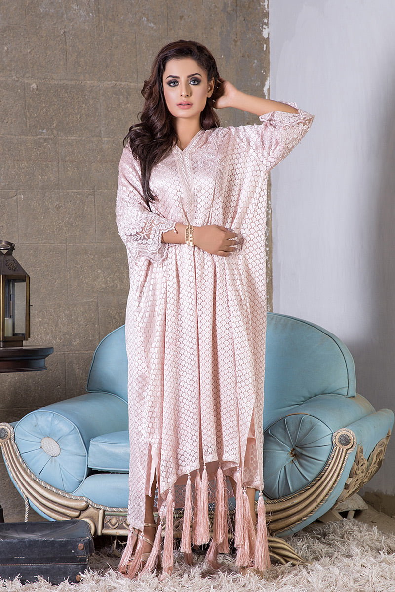 Dove White Beaded Organza Kaftan (1-Pc) - Image 1