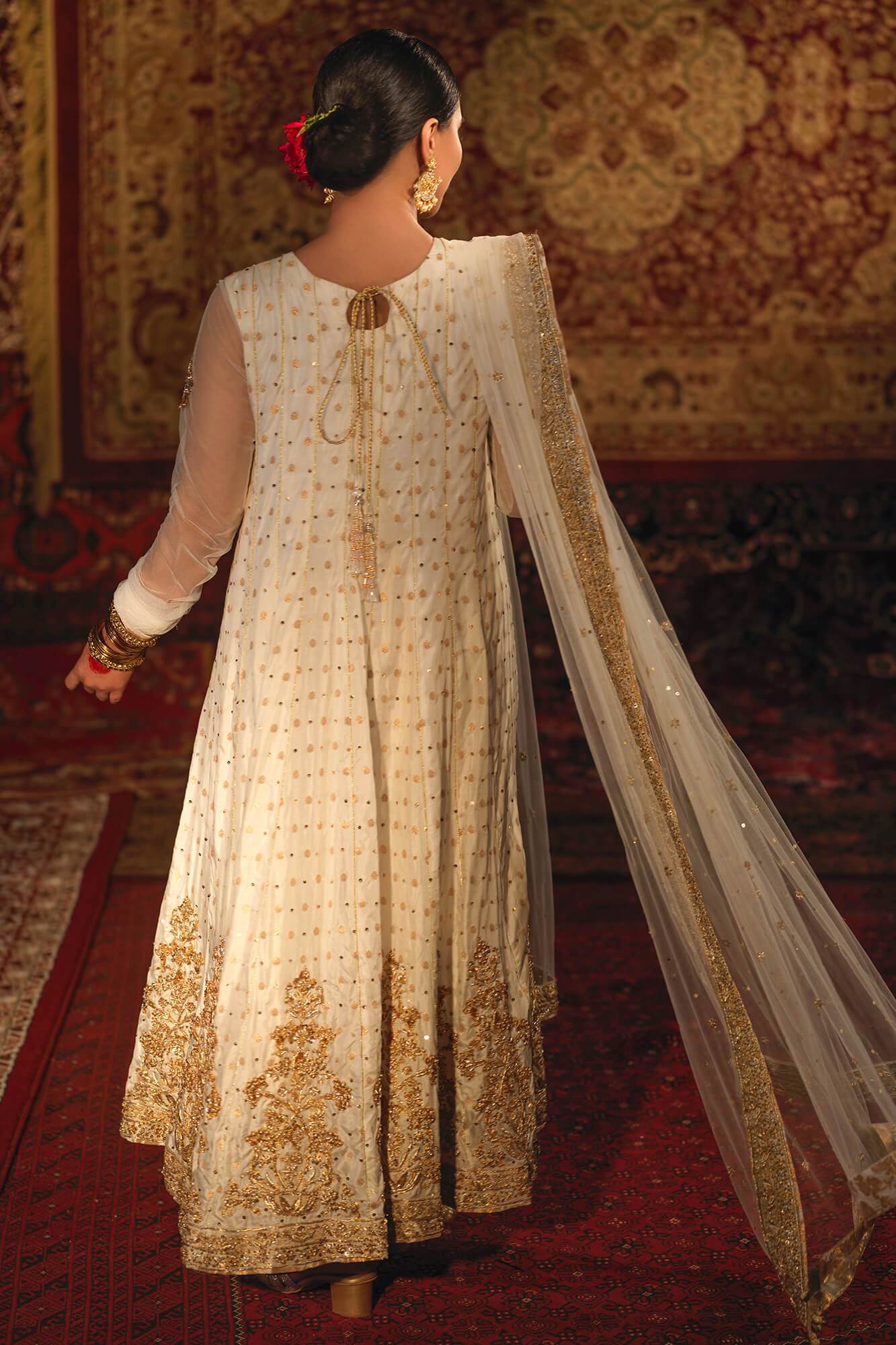 White Zardozi Banarsi Silk Kalidaar (3-Piece) - Image 1