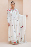 Pakistani White Embroidered Crepe Silk Kalidar (3-Piece) - Image 2