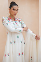 Pakistani White Embroidered Crepe Silk Kalidar (3-Piece) - Image 3