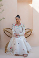 Pakistani White Embroidered Crepe Silk Kalidar (3-Piece) - Image 5