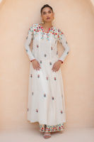 Pakistani White Embroidered Crepe Silk Kalidar (3-Piece) - Image 6